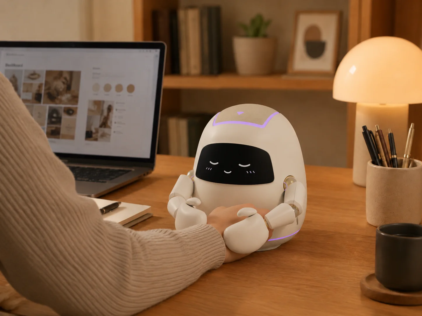 Mibo holding a user's hand