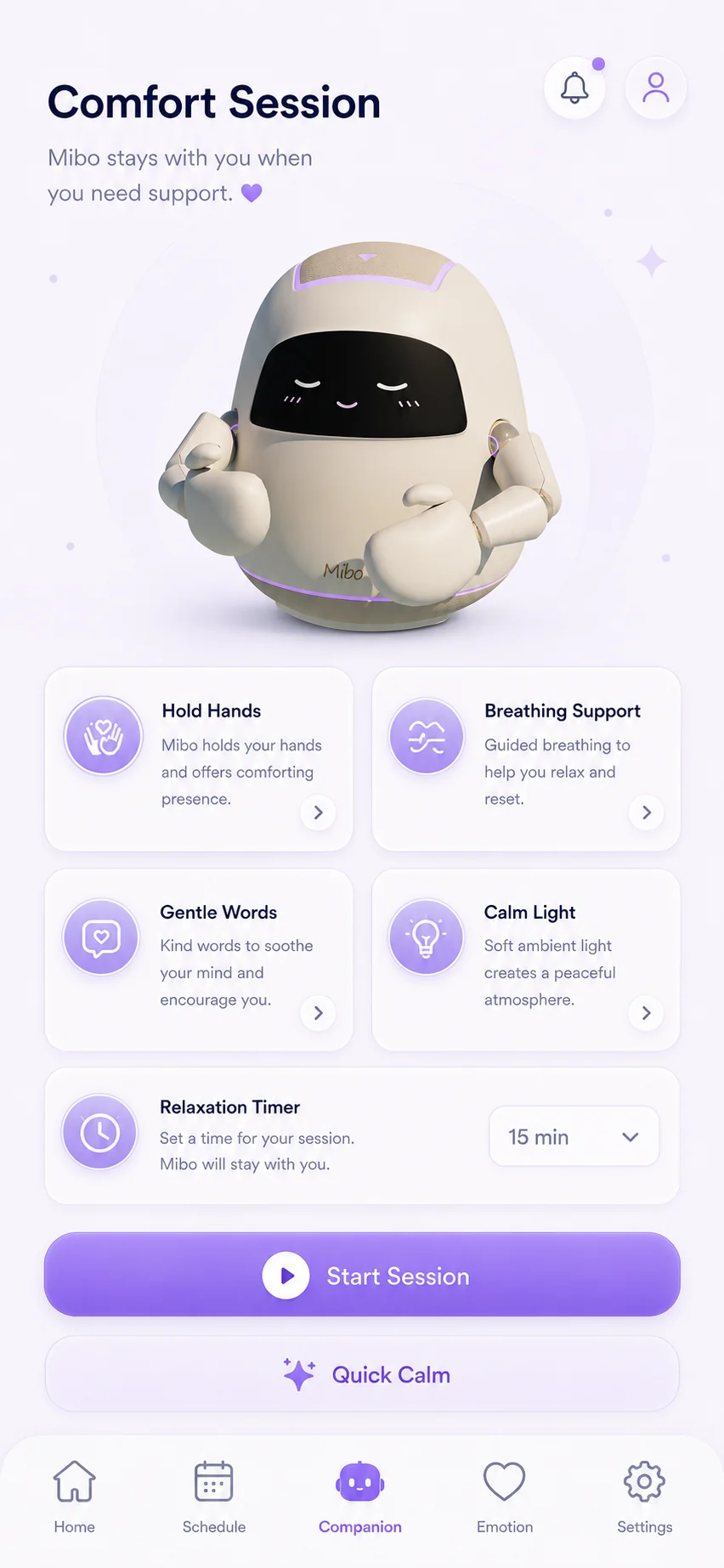 Mibo Comfort Session interface
