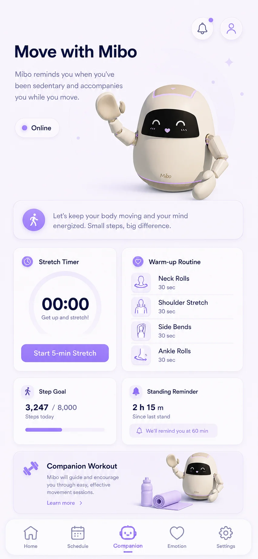 Move with Mibo interface